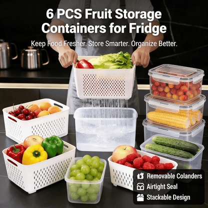 The Ultimate 3-6pc Fridge Organizer Set - Keep Food Fresh 3x Longer! 🥬✨