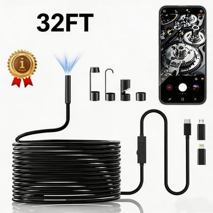 VeroView™ Smart Snake Camera: 16.4ft Semi-Rigid Inspection Borescope with 8 Adjustable LEDs | Universal iOS & Android Compatibility 📱🛠️