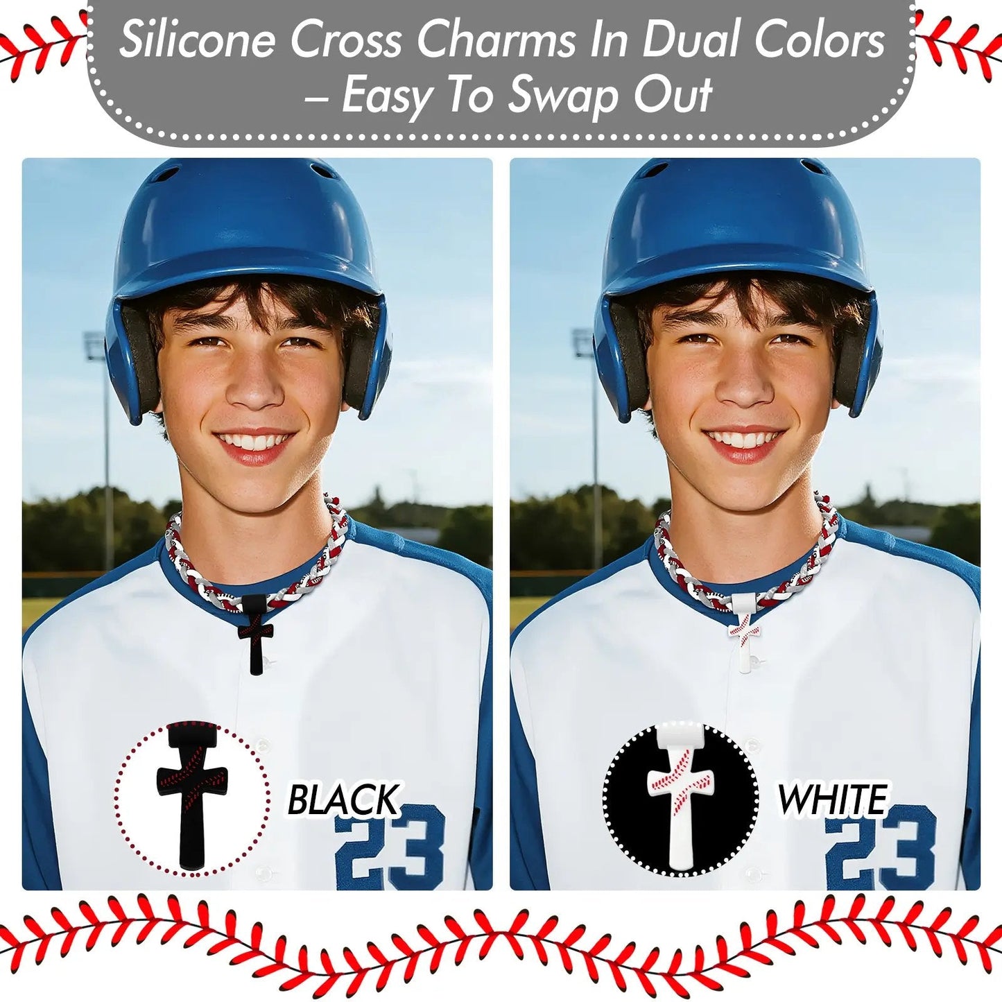 ⚾ Baseball Cross Necklace for Boys – Phil 4:13 "I Can Do All Things" Braided Tornado Rope