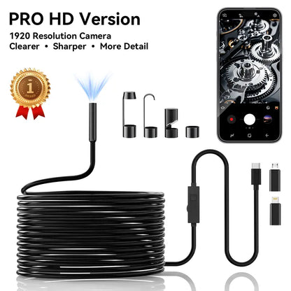 VeroView™ Smart Snake Camera: 16.4ft Semi-Rigid Inspection Borescope with 8 Adjustable LEDs | Universal iOS & Android Compatibility 📱🛠️