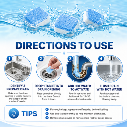 💥🫧Drain Cleaning Tablets 12 Pack For Sinks, Showers & Washing Machines🧼