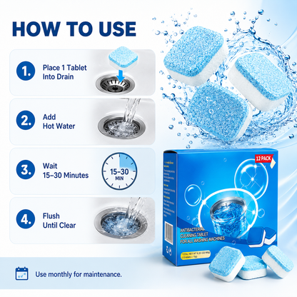 💥🫧Drain Cleaning Tablets 12 Pack For Sinks, Showers & Washing Machines🧼