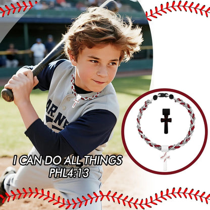 ⚾ Baseball Cross Necklace for Boys – Phil 4:13 "I Can Do All Things" Braided Tornado Rope