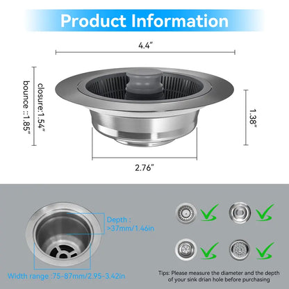 🎁 LAST DAY: 50% OFF! 🚰3-in-1 Sink Plug: No More Clogs & Odors (Premium 304 Steel) ✨