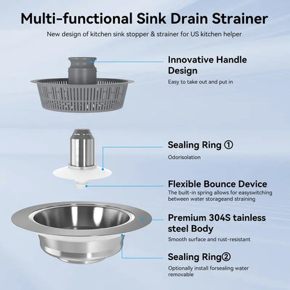 🎁 LAST DAY: 50% OFF! 🚰3-in-1 Sink Plug: No More Clogs & Odors (Premium 304 Steel) ✨